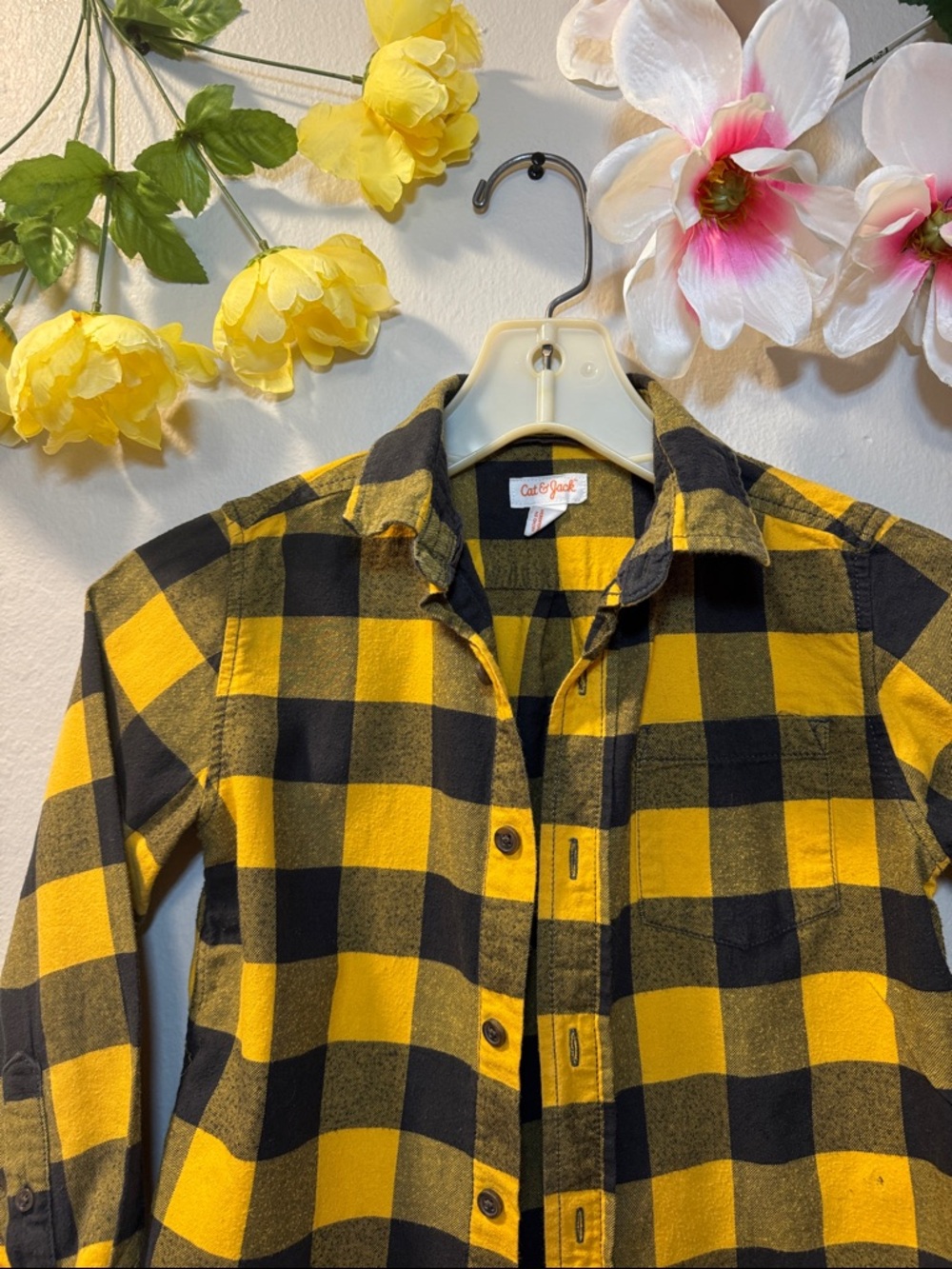 Cat & Jack Yellow and Black Plaid Button-Down Shirt - Picture 2 of 9